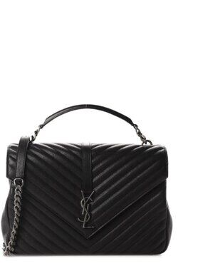 Saint Laurent (YSL) Sheepskin Matelasse Chevron Monogram Large College Black